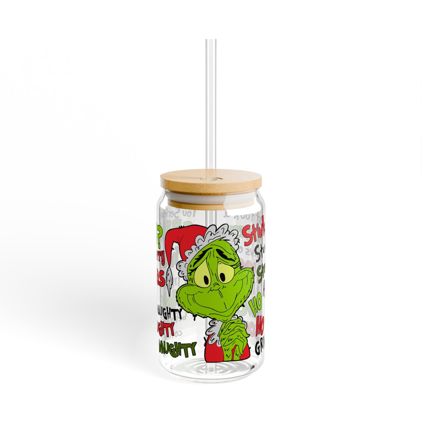 Grinch Sipper Glass, 16oz - Festive Christmas Drinking Cup, Holiday Party Favor, Funny Christmas Gift, Whoville Decor, Green Sipper Tumbler