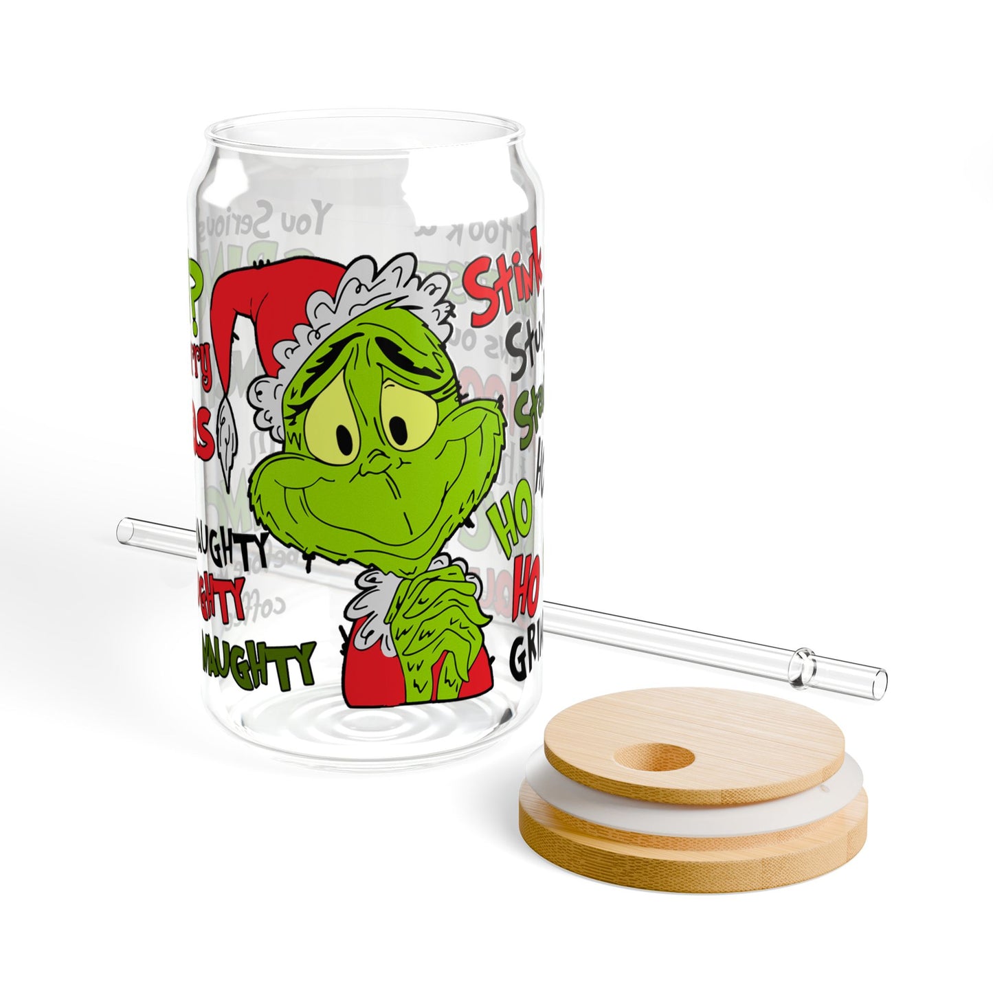 Grinch Sipper Glass, 16oz - Festive Christmas Drinking Cup, Holiday Party Favor, Funny Christmas Gift, Whoville Decor, Green Sipper Tumbler