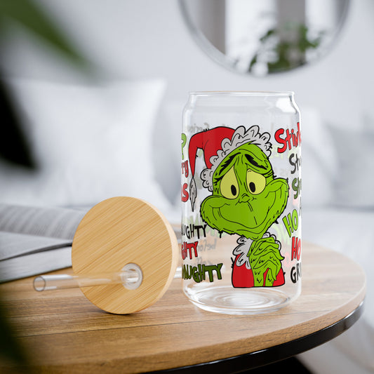 Grinch Sipper Glass, 16oz - Festive Christmas Drinking Cup, Holiday Party Favor, Funny Christmas Gift, Whoville Decor, Green Sipper Tumbler